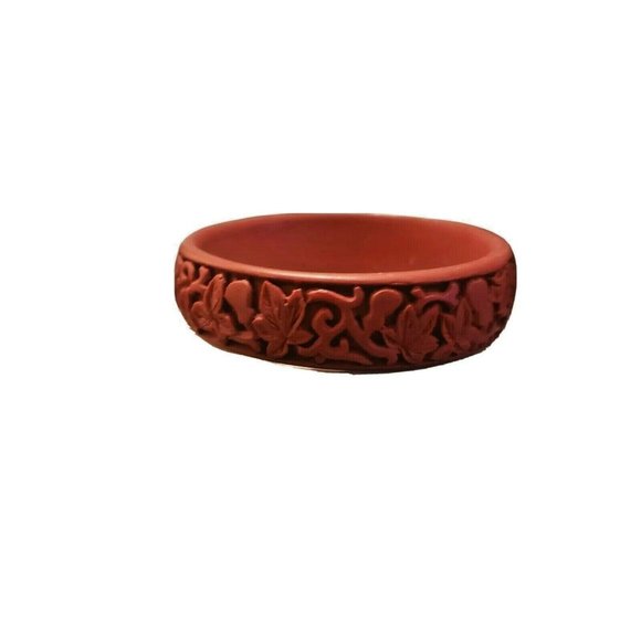 Chunky Vintage Carved Chinese Cinnabar Bangle Bracelet - Picture 5 of 8